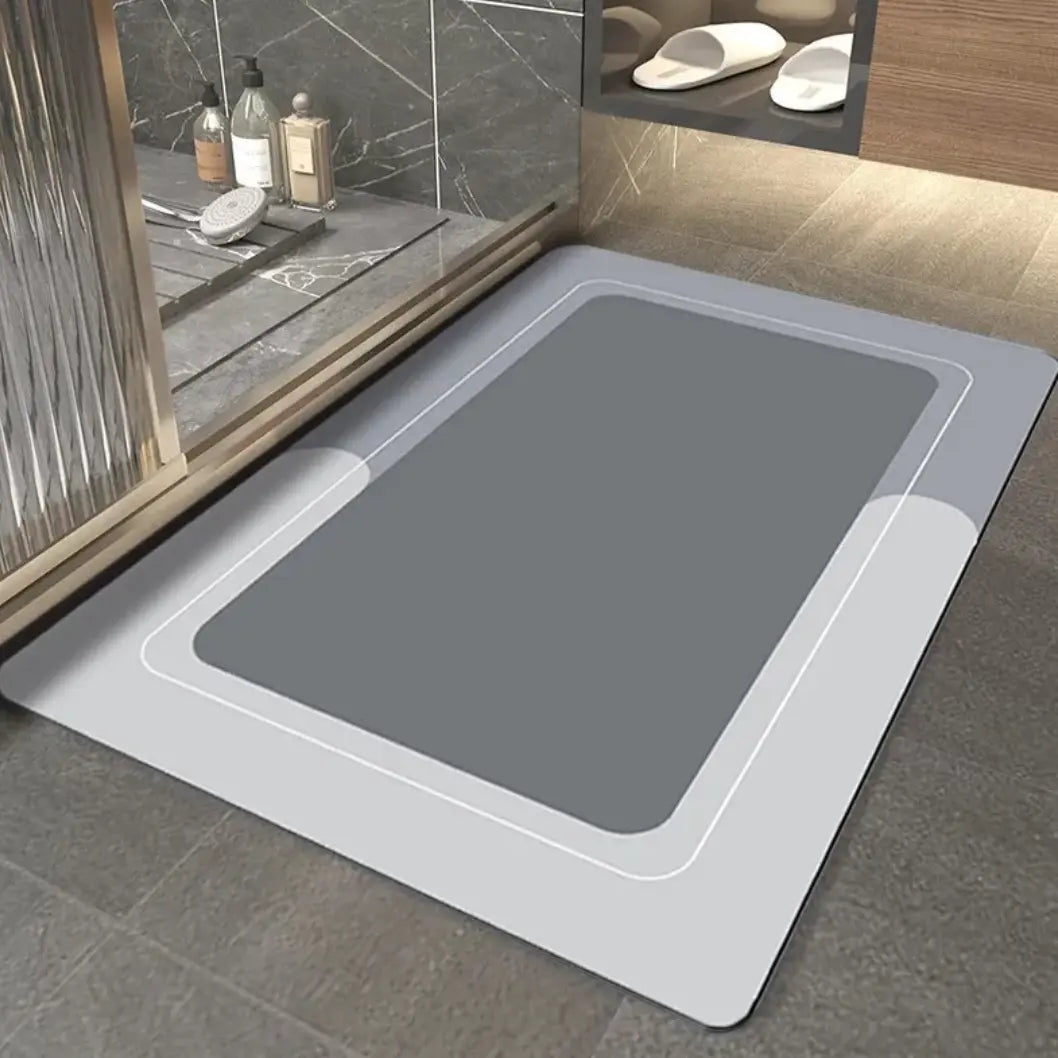 Modern diatom bathroom mat placed in a stylish bathroom setting, showcasing its absorbent and functional design.