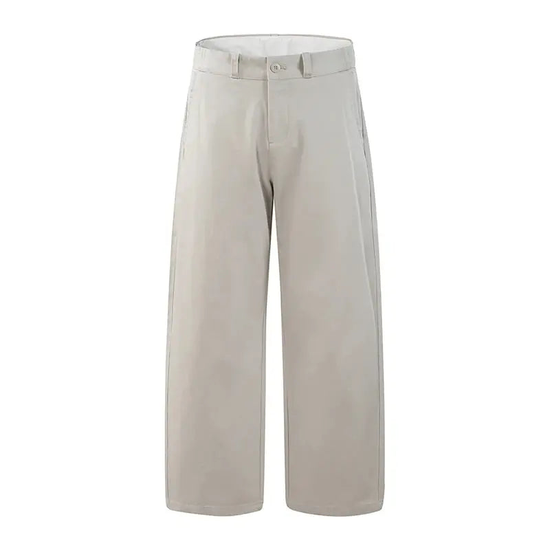 Light gray 100% cotton casual straight trousers for men, soft and comfortable, featuring a relaxed fit and modern design.