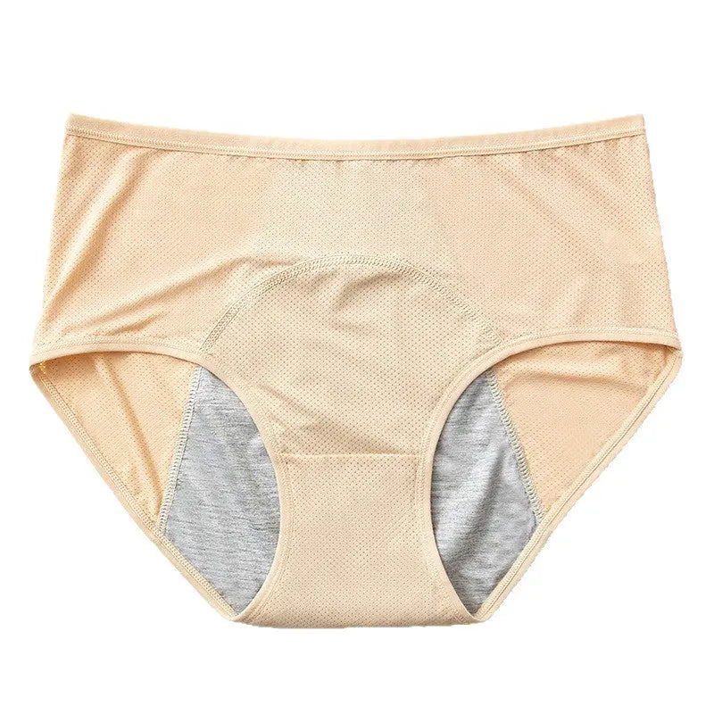 Plus-size leak-proof menstrual panties for women by SHOPEZRA L.L.C., skin color, 40-150kg, 5XL, comfortable sanitary underwear for periods.