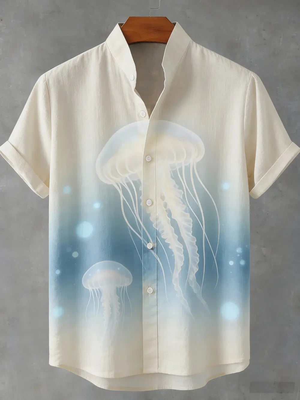 Men's sky blue summer linen short sleeve shirt with ocean octopus 3D print, perfect for Hawaiian vacations and outdoor fishing.