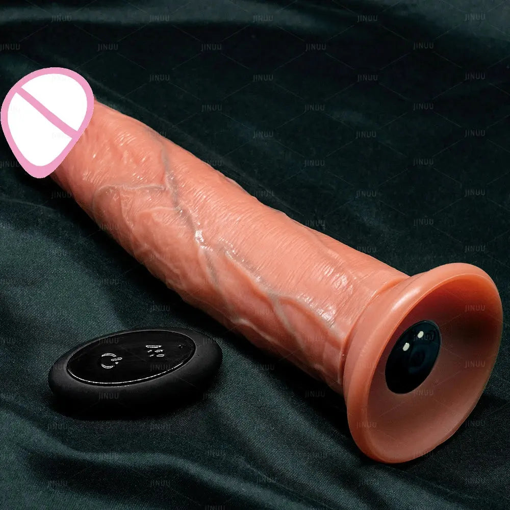 Realistic 8.46-inch dildo vibrator with sliding foreskin, designed for female masturbation, made by SHOPEZRA L.L.C.