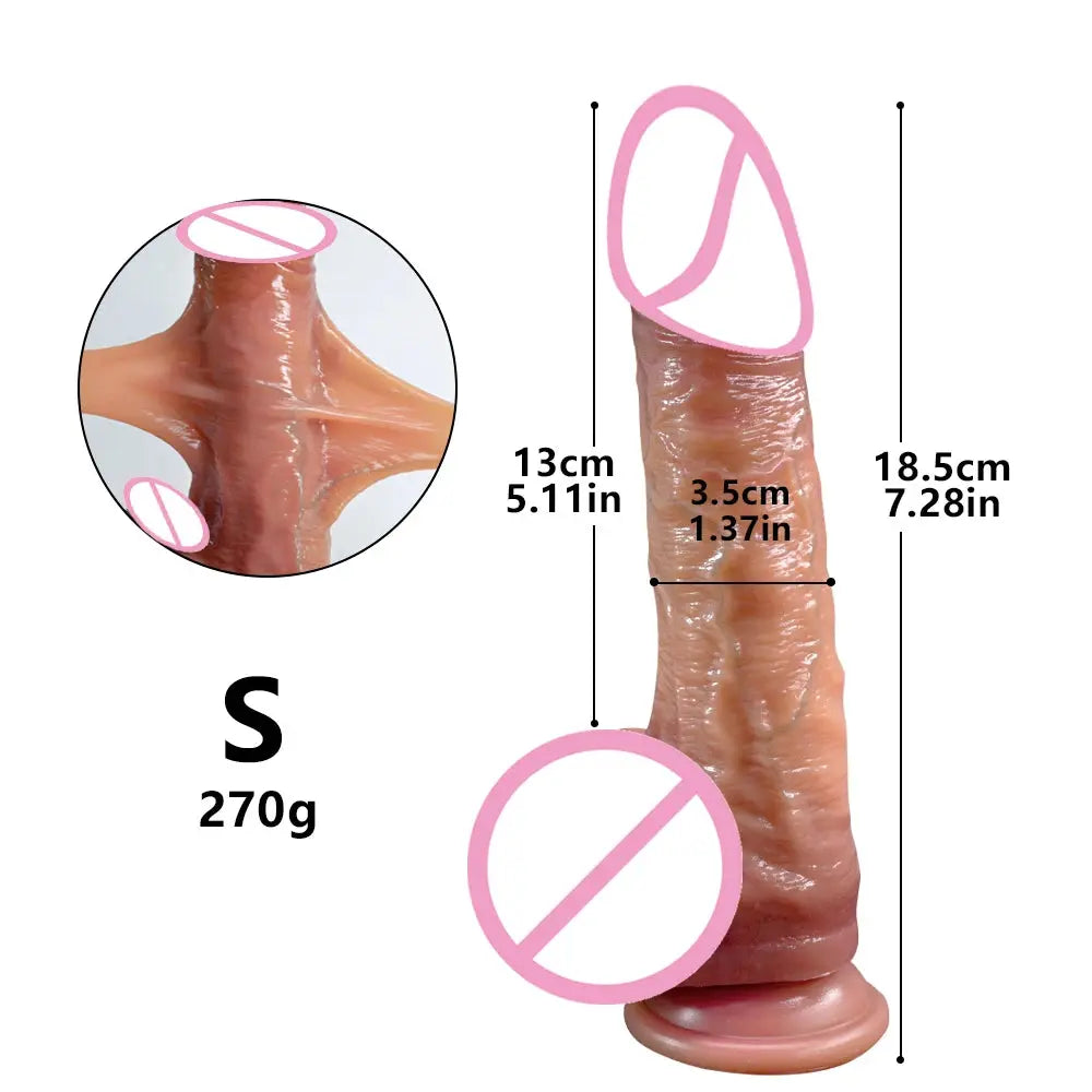 Realistic 8.46-inch dildo vibrator with sliding foreskin for women, designed for adult female masturbation.