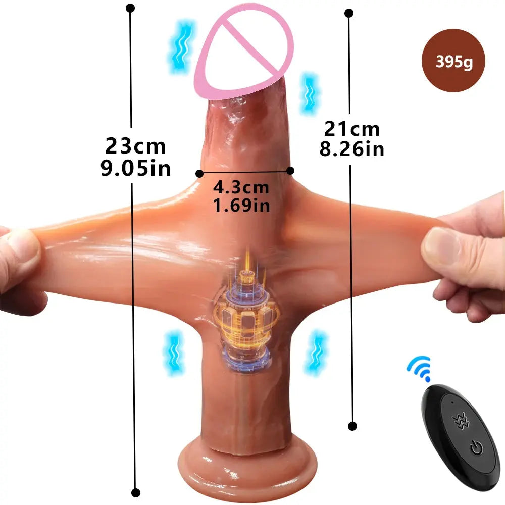 Realistic 8.46-inch dildo vibrator with sliding foreskin for women, adult sex toy designed for female masturbation by SHOPEZRA L.L.C.