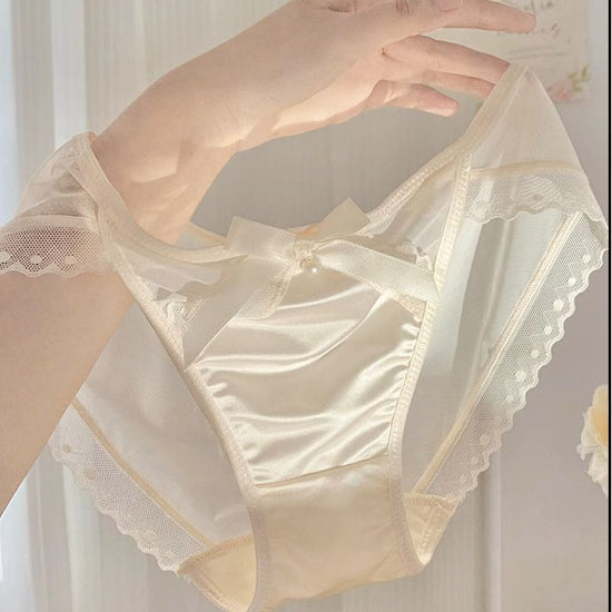 Pure French Style Sexy Lace Mesh Bow Underwear Women&