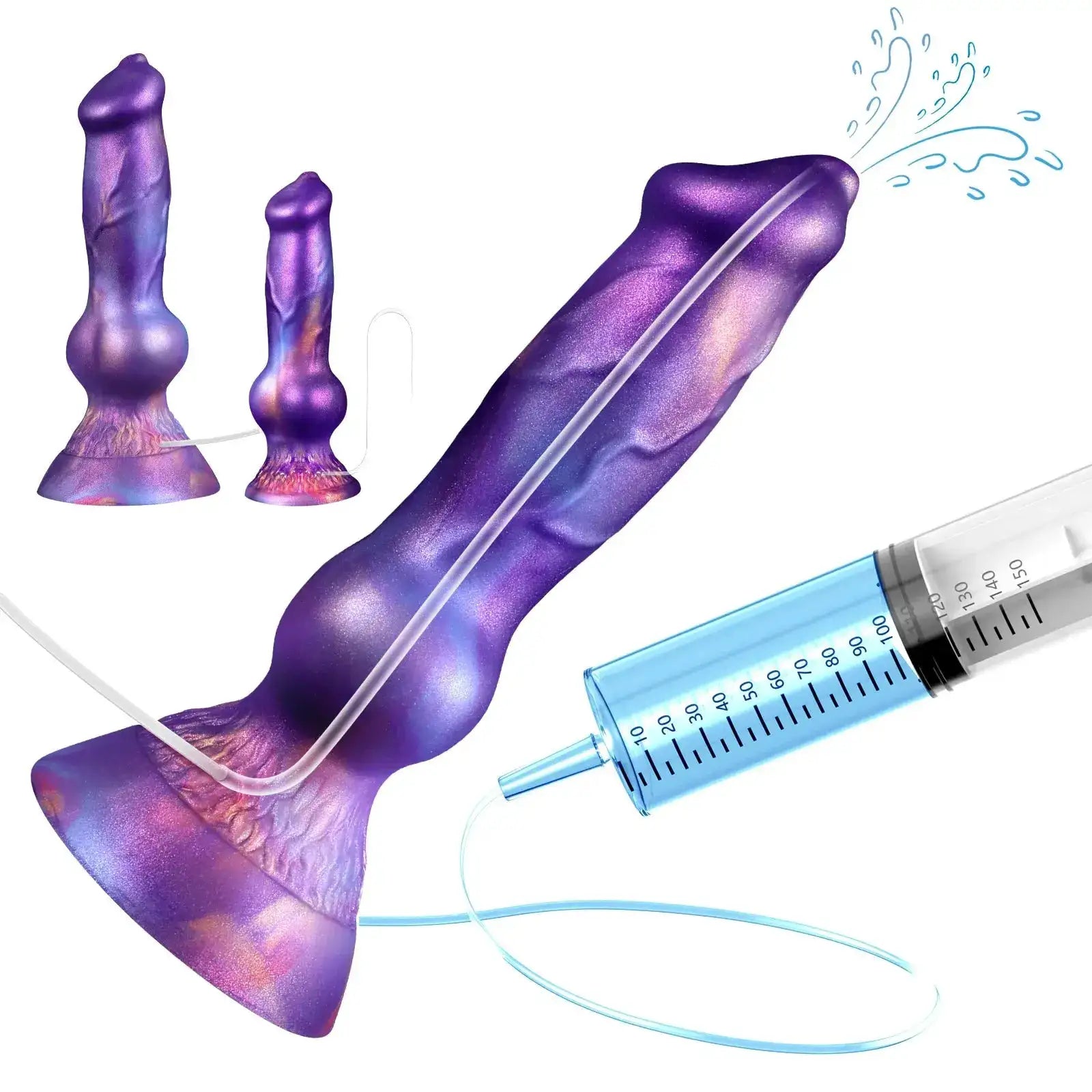 Squirting dildo with sucker, large penis design, dog knot, anal plug, and realistic details from SHOPEZRA L.L.C.