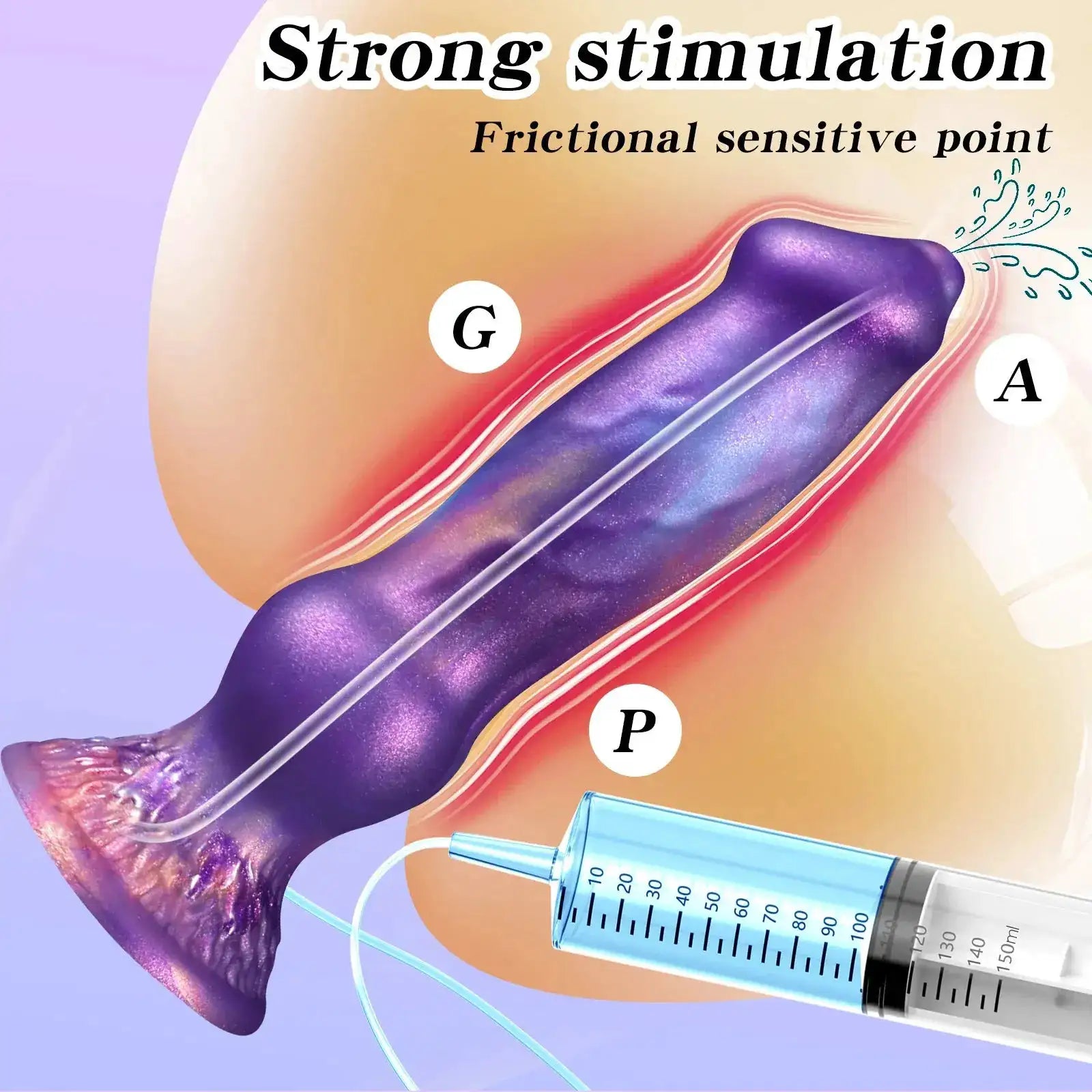 Squirting dildo with sucker, large penis design, monster dog knot, for women and men, sex toy with anal and butt plug features.