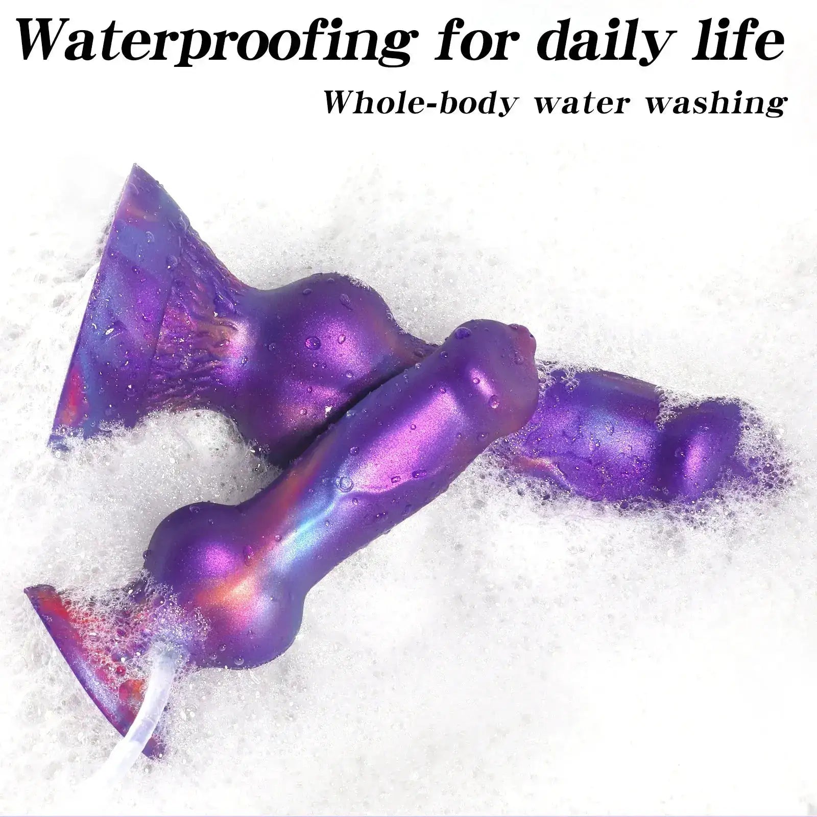 Squirting dildo with large penis, dog knot design, and sucker for women and men, featuring anal and butt plug options.