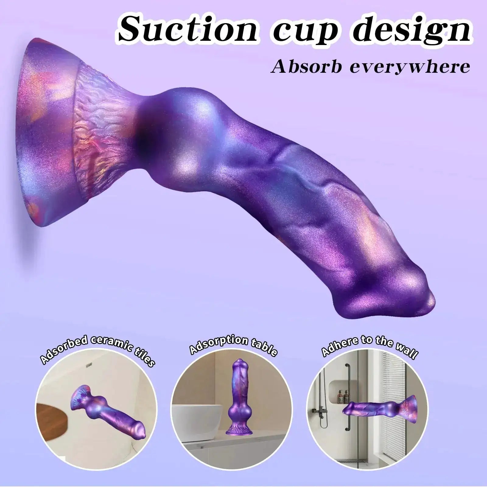Squirting dildo with large penis, dog knot design, and sucker for women and men, featuring anal and butt plug functionality.
