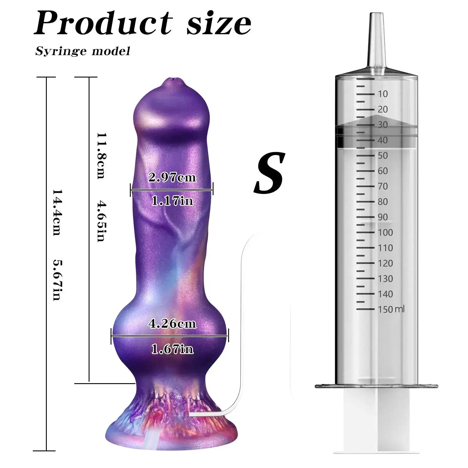 Squirting dildo with sucker, large penis design, dog knot, and anal plug, made by SHOPEZRA L.L.C. for adult sexual pleasure.