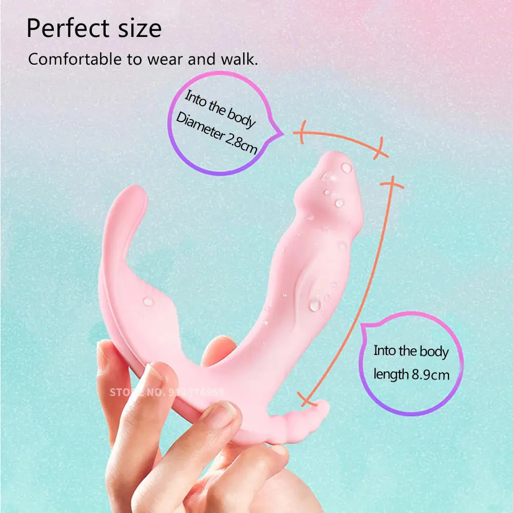 Wireless remote control dildo vibrator for women, featuring clitoral stimulation, designed for solo or couple use.