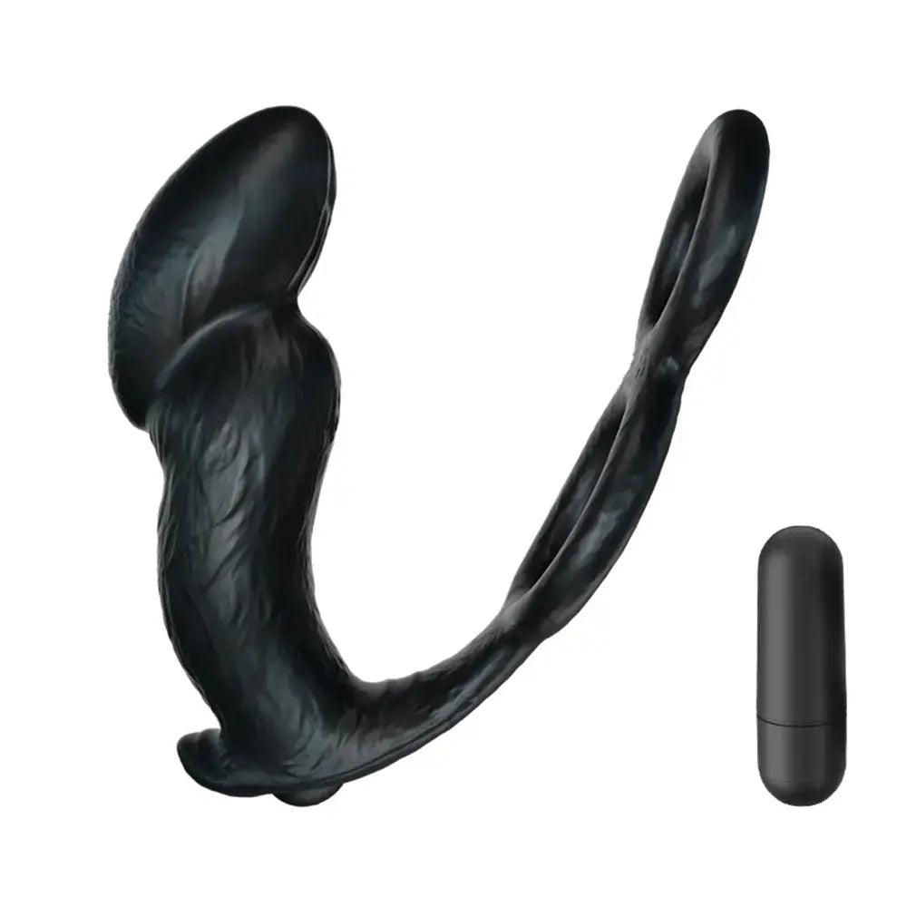 SHOPEZRA L.L.C. male prostate massager and anal vibrator with penis ring, butt plug, and bullet for male pleasure and ejaculation delay