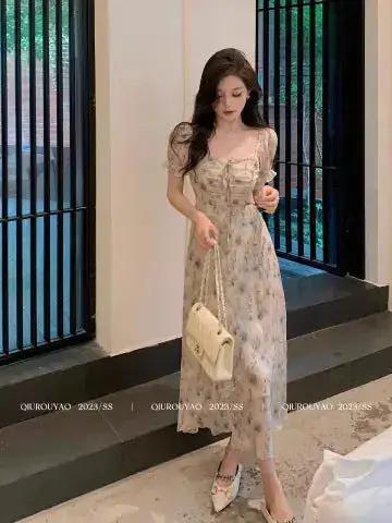 French Style Waisted Gentle Floral dress Women&
