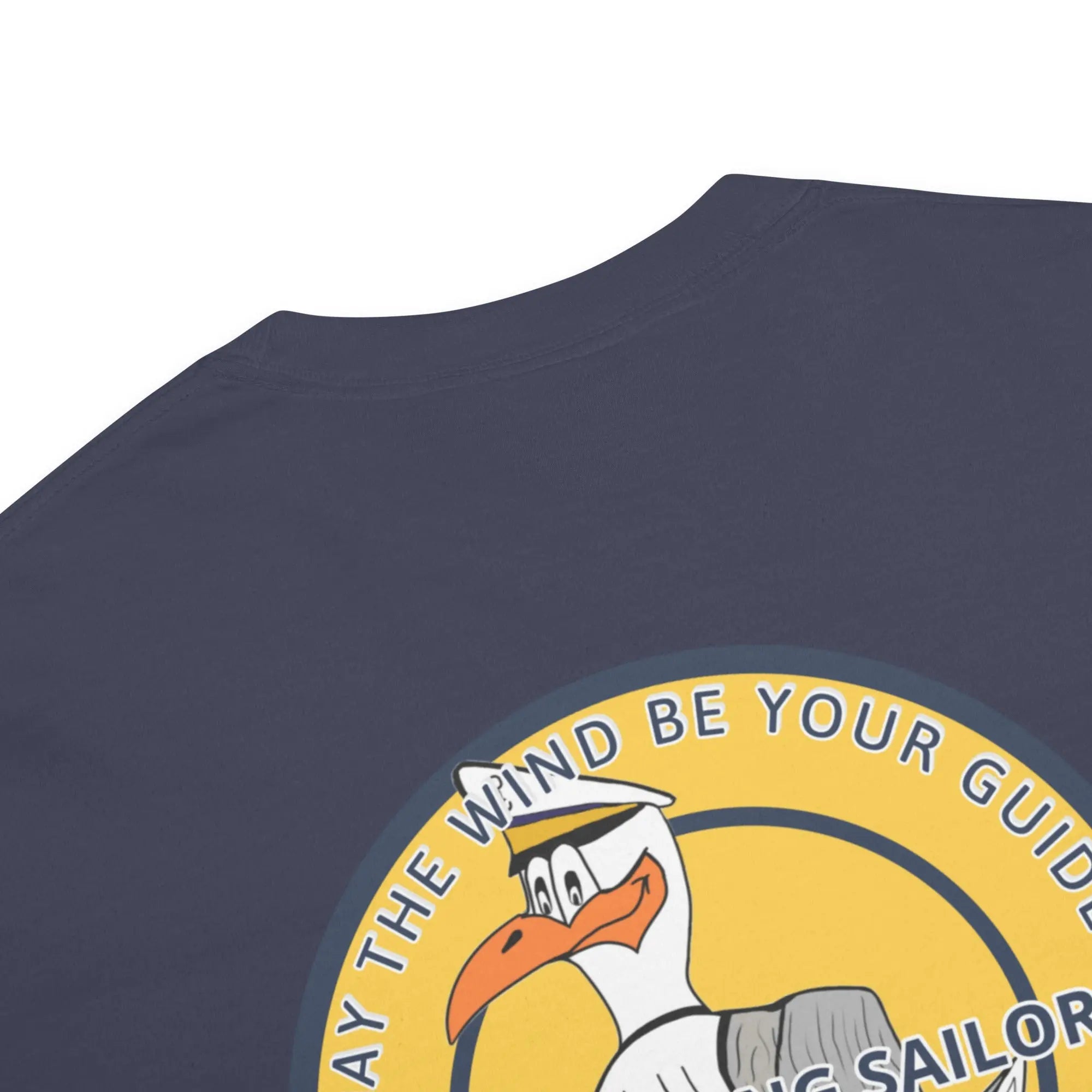 Close-up of Men’s High Flying Sailor Heavyweight T-Shirt featuring a cartoon sailor design.