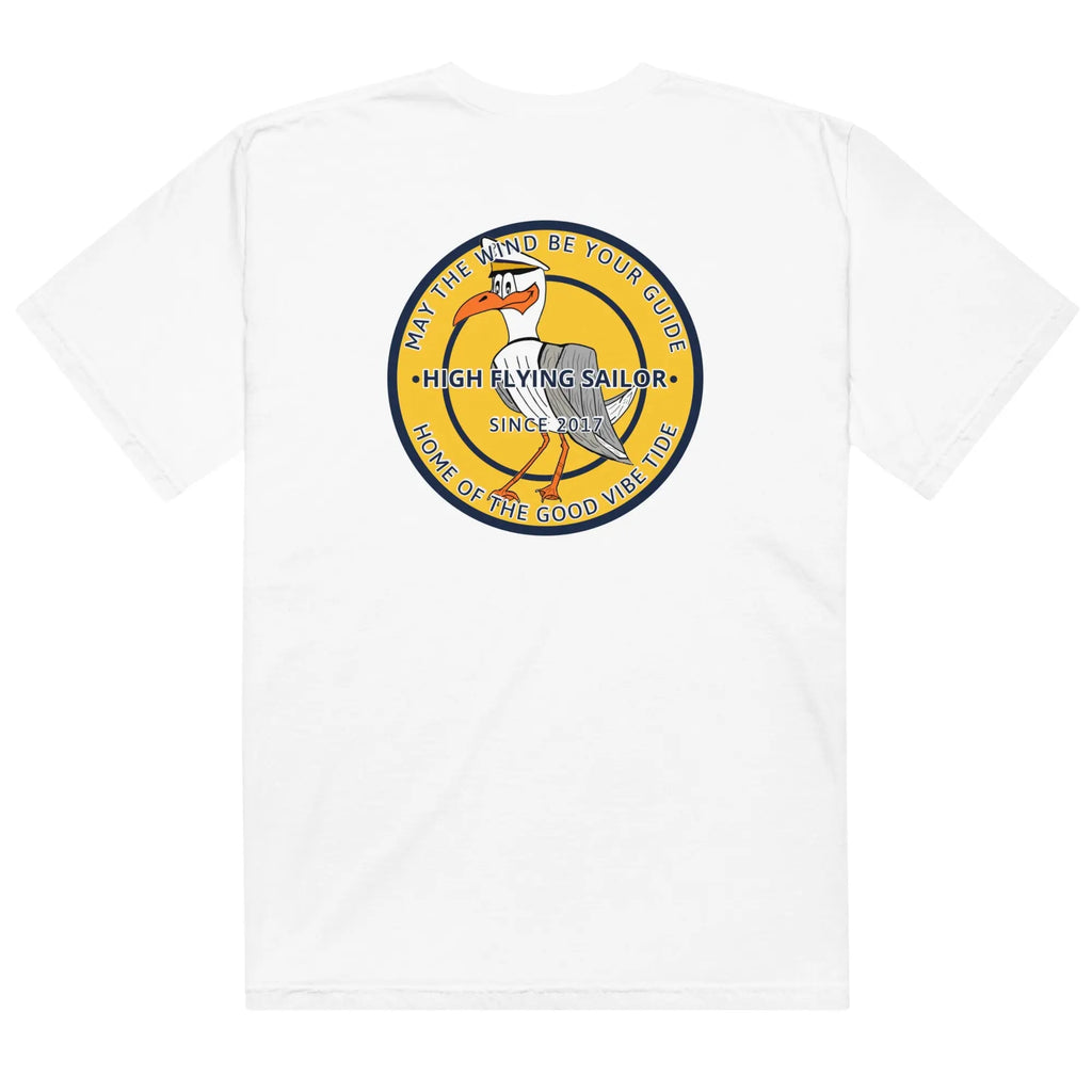 Men’s navy high-flying sailor heavyweight T-shirt by SHOPEZRA L.L.C. featuring a bold nautical graphic and comfortable fit.