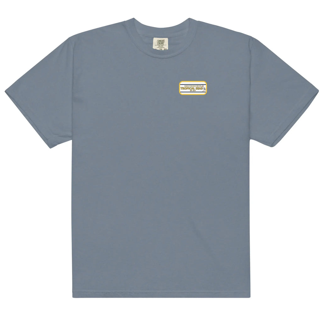 Men’s navy heavyweight T-shirt with high flying sailor graphic by SHOPEZRA L.L.C.