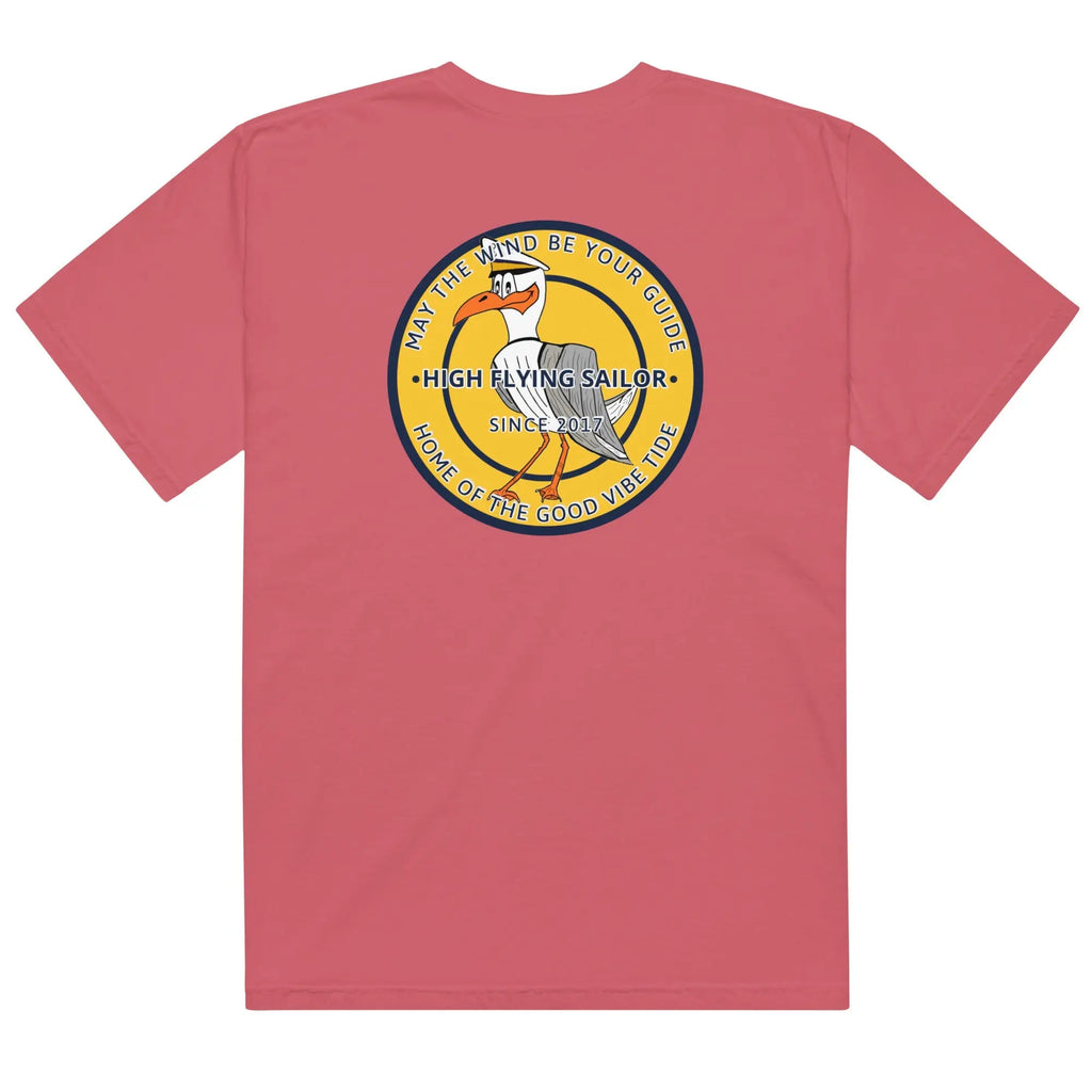 Men’s navy heavyweight T-shirt with high-flying sailor graphic from SHOPEZRA L.L.C.
