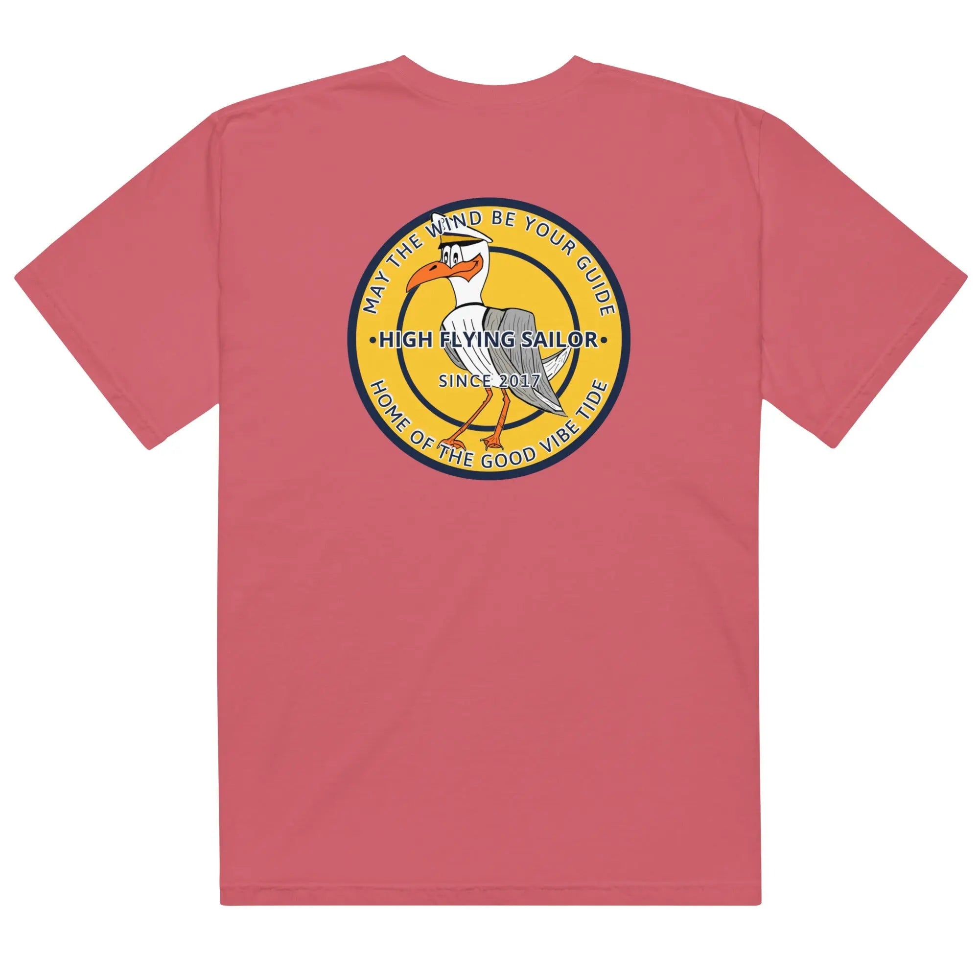 Men’s navy heavyweight T-shirt with high-flying sailor graphic from SHOPEZRA L.L.C.