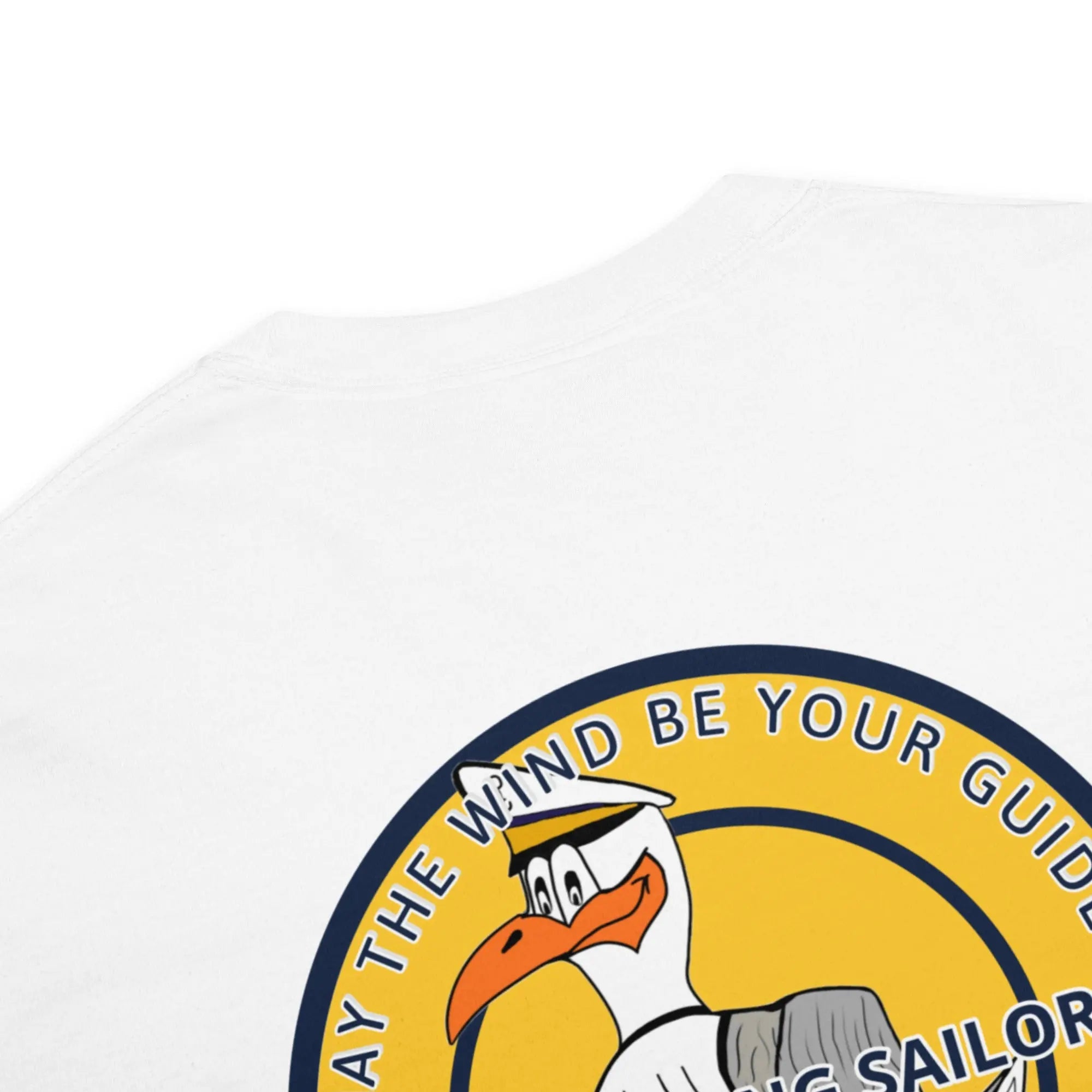 Men's navy heavyweight T-shirt with high flying sailor graphic by SHOPEZRA L.L.C.