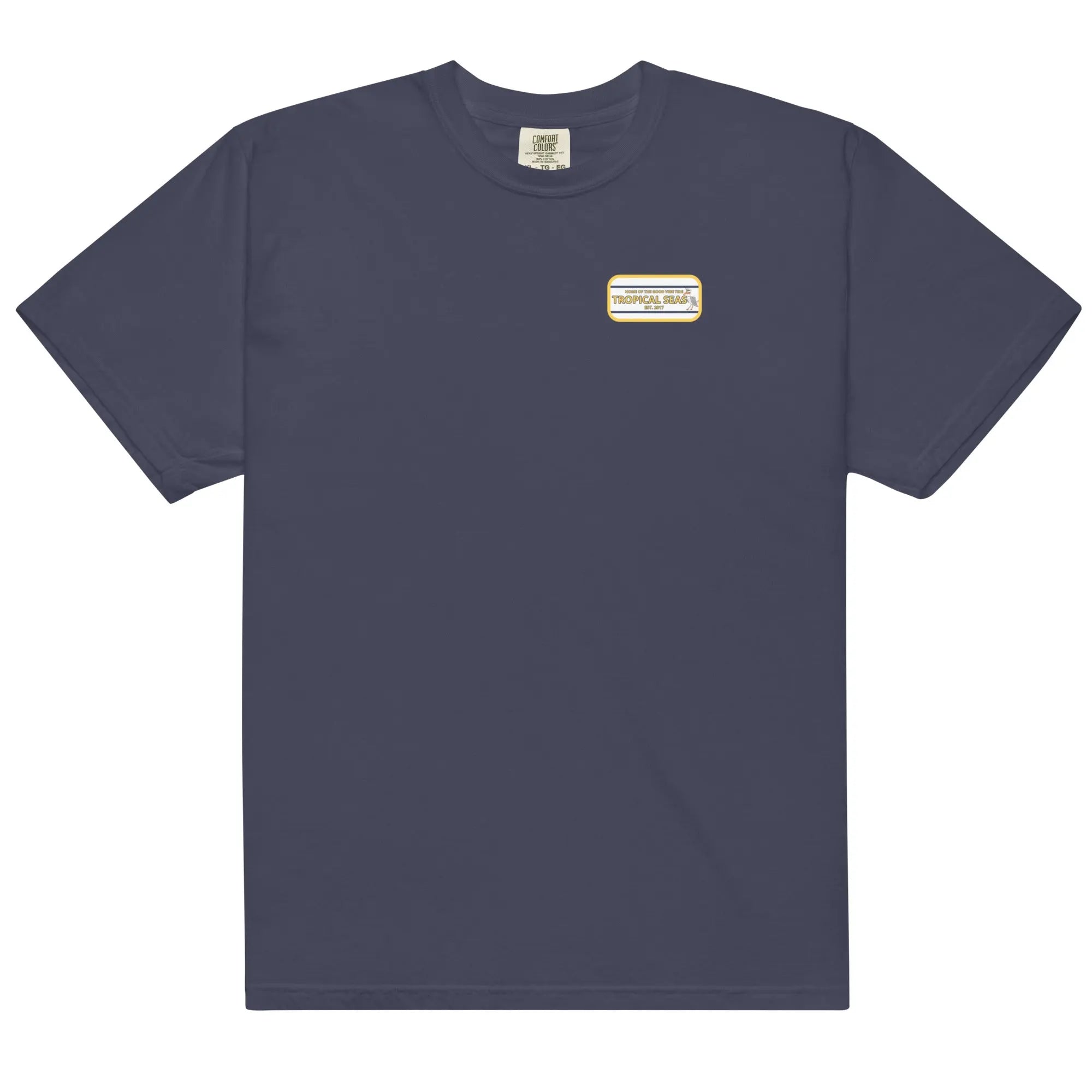Men's navy heavyweight T-shirt with high-flying sailor graphic by SHOPEZRA L.L.C.