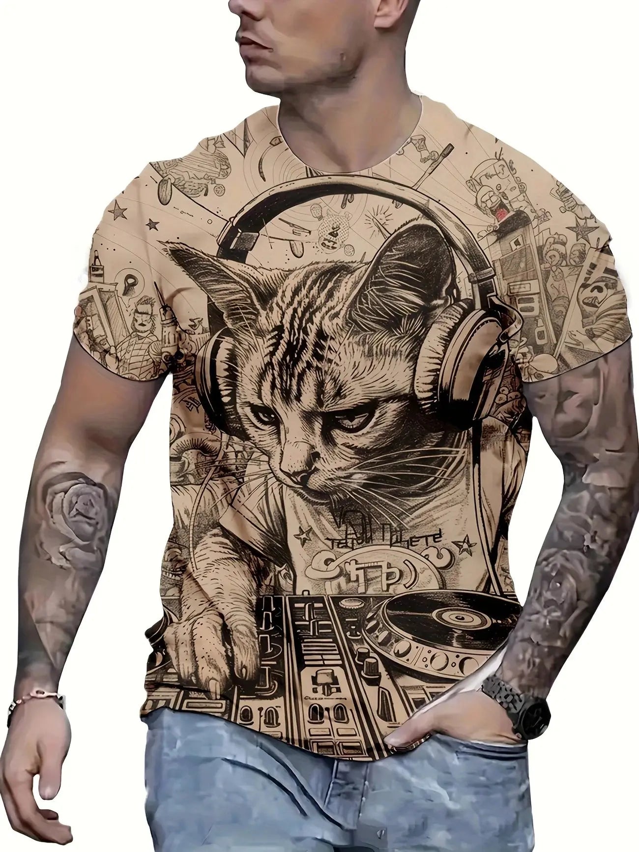 Shopezra L.L.C. men's summer T-shirt with funny printed pattern, short sleeves, round neck, outdoor fashion, abstract art design.