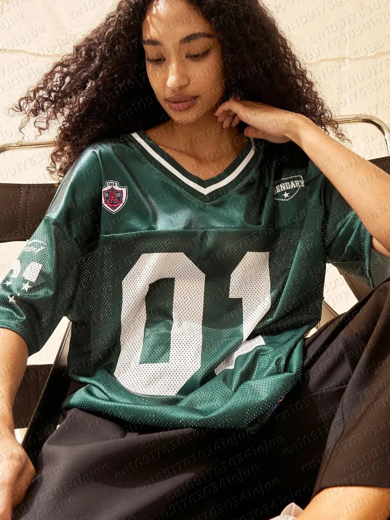 American Sports Fashion V-Neck T-Shirt for women, breathable, quick-drying, loose fit, casual Y2K hip-hop inspired top by SHOPEZRA L.L.C.