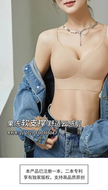 Liquid Foundation Seamless Underwear Jelly Soft Support Semi-fixed Cup No Steel Ring Breathable Comfortable Naked Women&