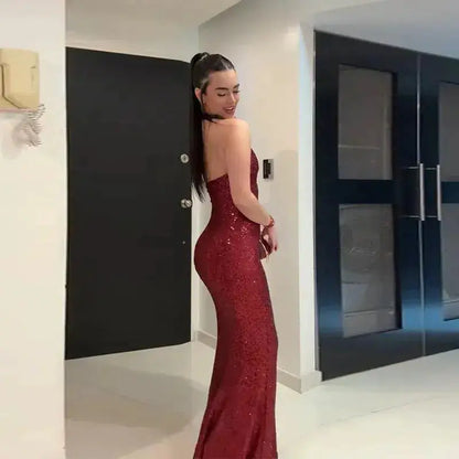 Sexy Shiny Sequined Mesh Club Evening Party Dresses Women 2026 Summer Autumn Sleeveless Backless Bodycon Maxi Long Dress by Dropshipman