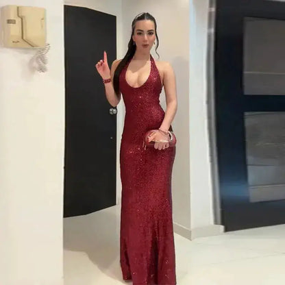 Sexy Shiny Sequined Mesh Club Evening Party Dresses Women 2026 Summer Autumn Sleeveless Backless Bodycon Maxi Long Dress by Dropshipman
