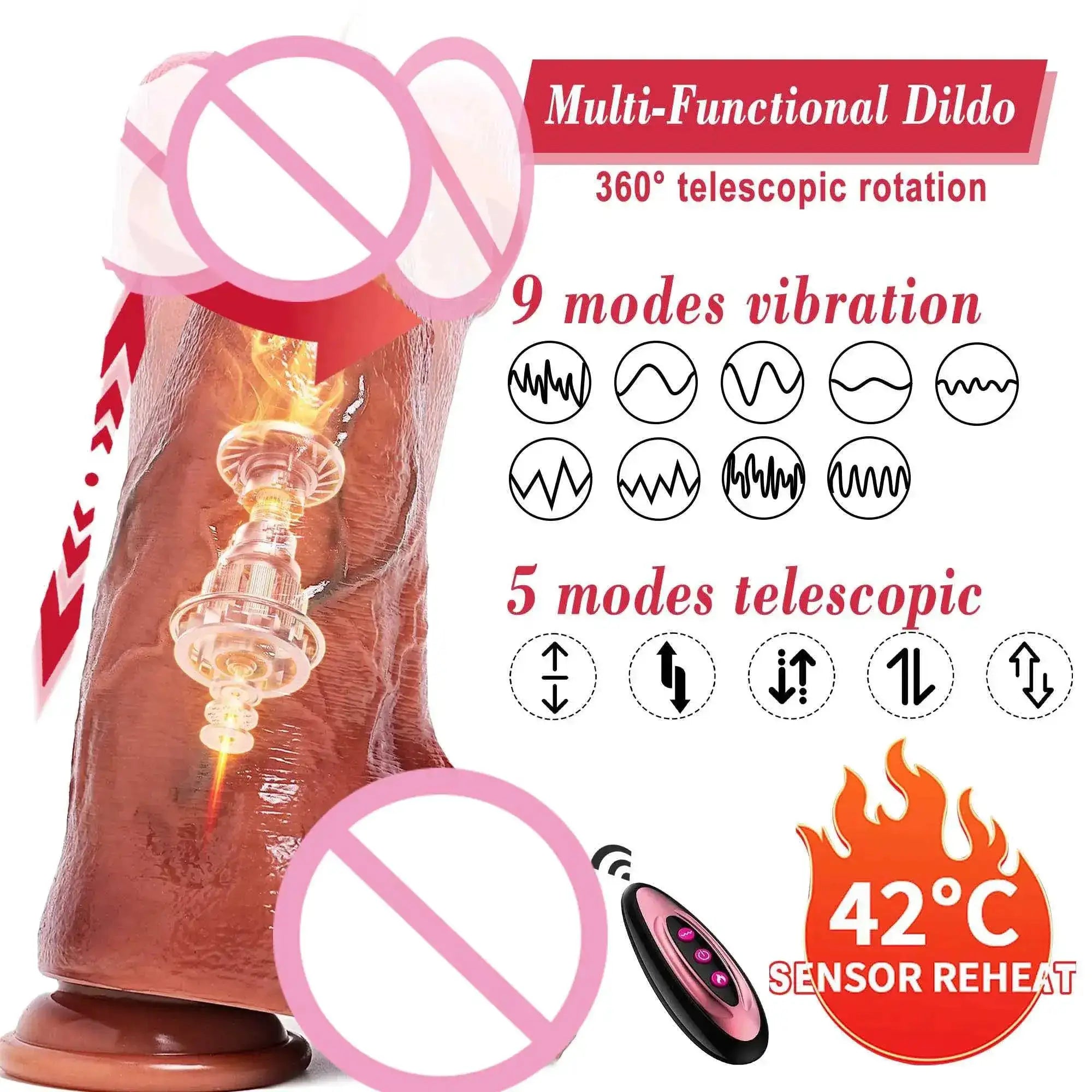 Multi-Function Huge Dildo Realistic Penis Thrusting Vibrating Remote Control Vibrator Suction Cup Masturbator for Women Sex Toy by Dropshipman