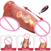 Realistic large dildo with thrusting and vibrating functions, remote control vibrator with suction cup, designed for women’s pleasure.