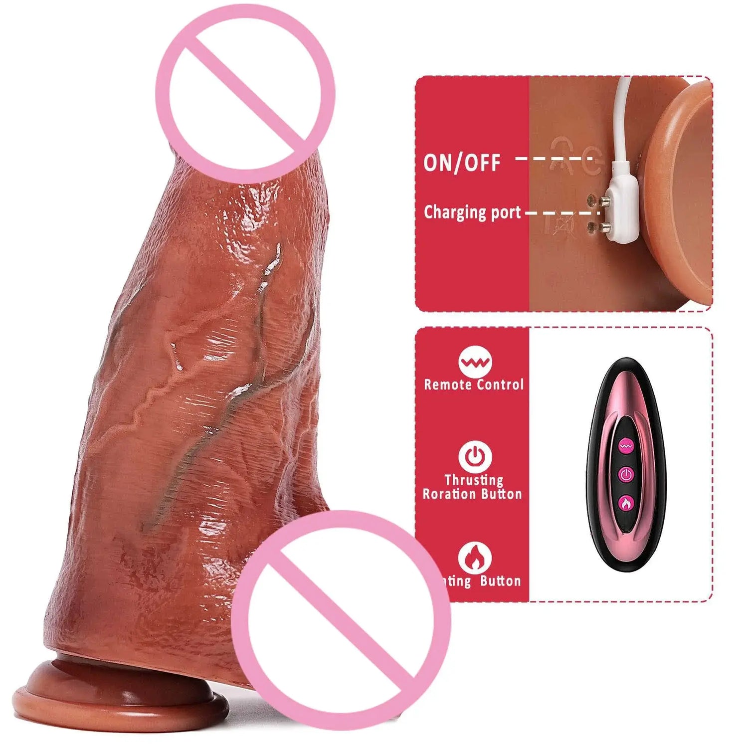 Realistic large dildo with thrusting and vibrating functions, remote control vibrator with suction cup for women sex toy.