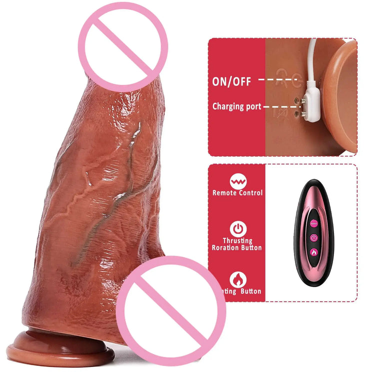 Realistic large dildo with thrusting and vibrating functions, remote control vibrator with suction cup for women sex toy.
