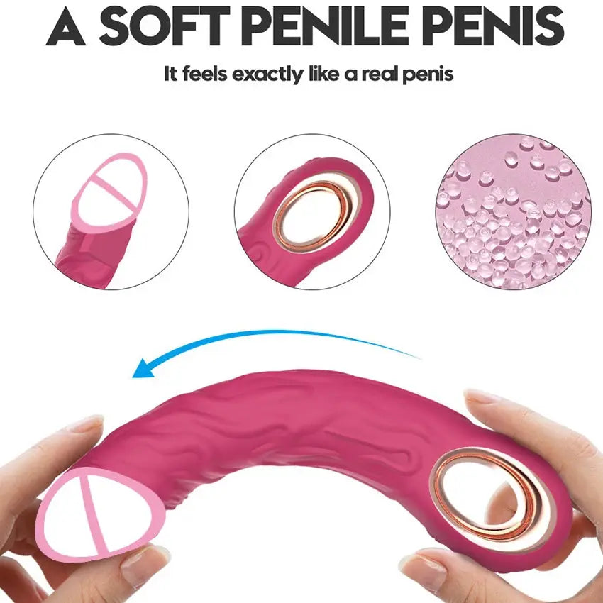 Realistic silicone dildo vibrator with big penis shape, anal plug, G-spot stimulator, and clitoris massager for women.