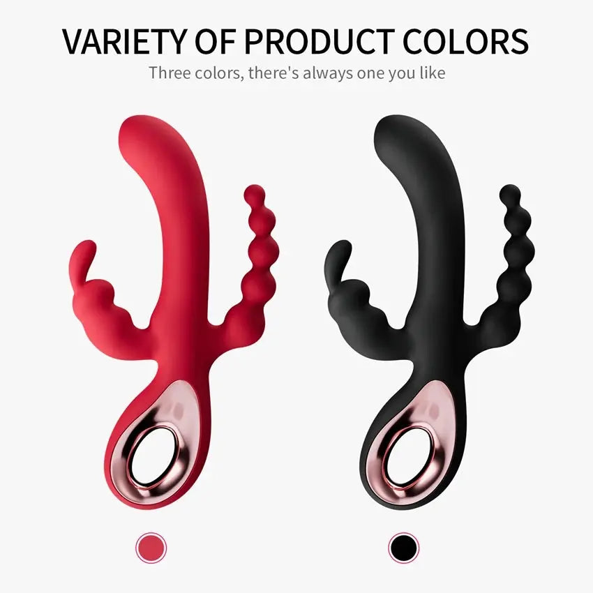 Silicone realistic dildo vibrator with large penis shape, anal plug, G-spot stimulator, and clitoris massager for adult women.