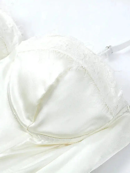 Women White Lace Trim Corset Mini Dress Sexy Sweetheart Neck Spaghetti Strap Slit Hem 2026 Summer Leisure Nightclub Party Wear by Dropshipman