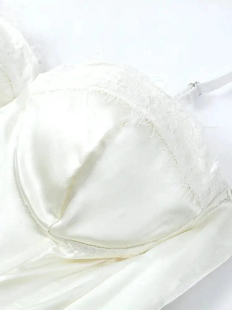 Women White Lace Trim Corset Mini Dress Sexy Sweetheart Neck Spaghetti Strap Slit Hem 2026 Summer Leisure Nightclub Party Wear by Dropshipman