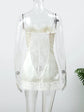 Damen weißes Korsett-Minikleid mit Spitzenbesatz, sexy Neckholder, Spaghettiträger, Schlitzsaum, Sommer 2026, Freizeit, Nachtclub, Partykleidung