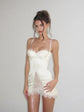 Damen weißes Korsett-Minikleid mit Spitzenbesatz, sexy Neckholder, Spaghettiträger, Schlitzsaum, Sommer 2026, Freizeit, Nachtclub, Partykleidung