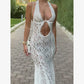 Damen weißes Korsett-Minikleid mit Spitzenbesatz, sexy Neckholder, Spaghettiträger, Schlitzsaum, Sommer 2026, Freizeit, Nachtclub, Partykleidung
