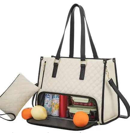White women's insulated lunch bag by SHOPEZRA L.L.C. with dimensions 36x16x30cm, featuring a sleek, portable design for meal storage