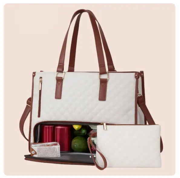 White women's insulated lunch bag by SHOPEZRA L.L.C. with 36x16x30cm dimensions, designed for keeping food fresh.