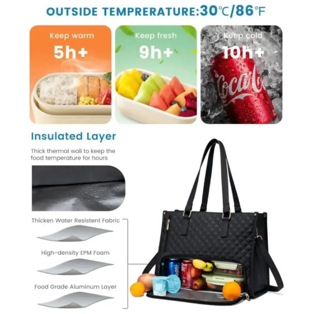 White women's insulated lunch bag by SHOPEZRA L.L.C. with dimensions 36x16x30cm, designed for keeping food fresh.