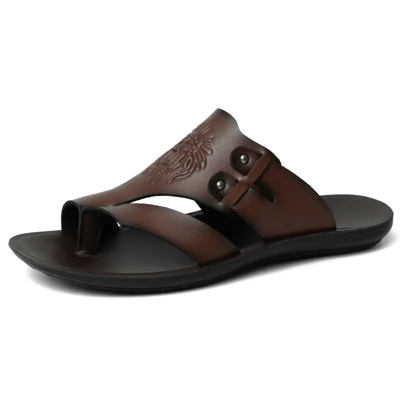 White men's cross-border embossed thong sandals with soft soles and non-slip design, ideal for outdoor beach wear.