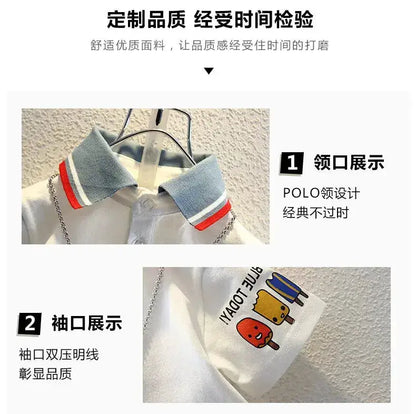 2-10 Years Kids Boys Clothes Set Summer Short Sleeve Cartoon Print Lapel T-shirt And Denim Shorts 2PCS Children Tracksuit Outfit by Dropshipman