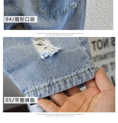 2-10 Years Kids Boys Clothes Set Summer Short Sleeve Cartoon Print Lapel T-shirt And Denim Shorts 2PCS Children Tracksuit Outfit by Dropshipman