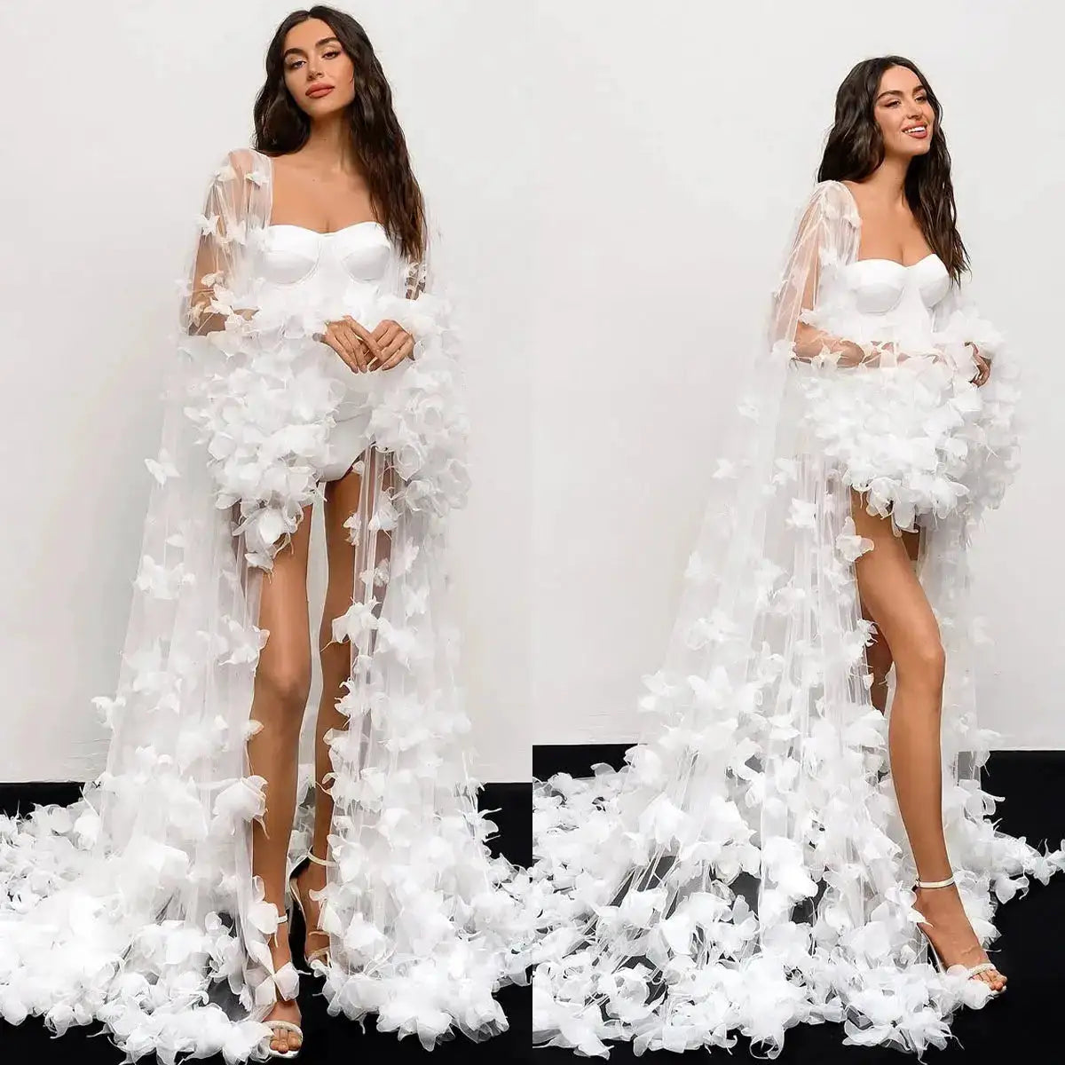 Modern Women Bathrobe Evening Dresses Nightgowns 3D Butterflies Loungewear Home Clothes Female Party Sleepwear Rayon Customized by Dropshipman