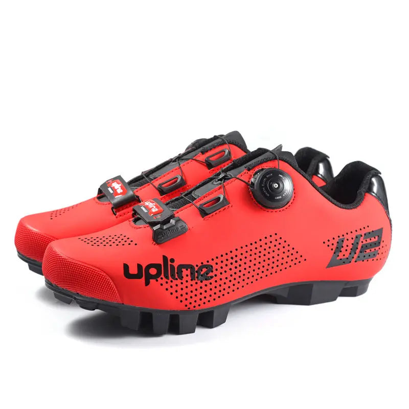 White Taiwan UPLINE cycling shoes for road and mountain bikes by SHOPEZRA L.L.C., featuring breathable design and secure fit.