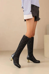 Spring and Autumn New Style Fashion square Heel Mesh Hollow Women&
