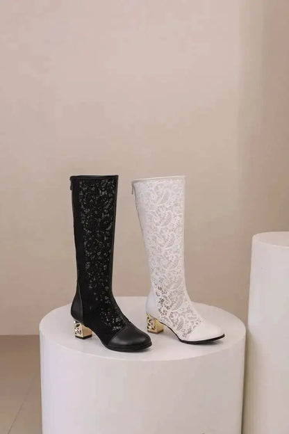 Spring and Autumn New Style Fashion square Heel Mesh Hollow Women&