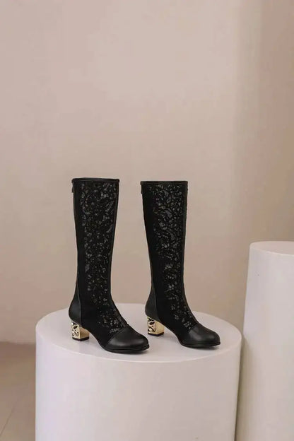 Spring and Autumn New Style Fashion square Heel Mesh Hollow Women&